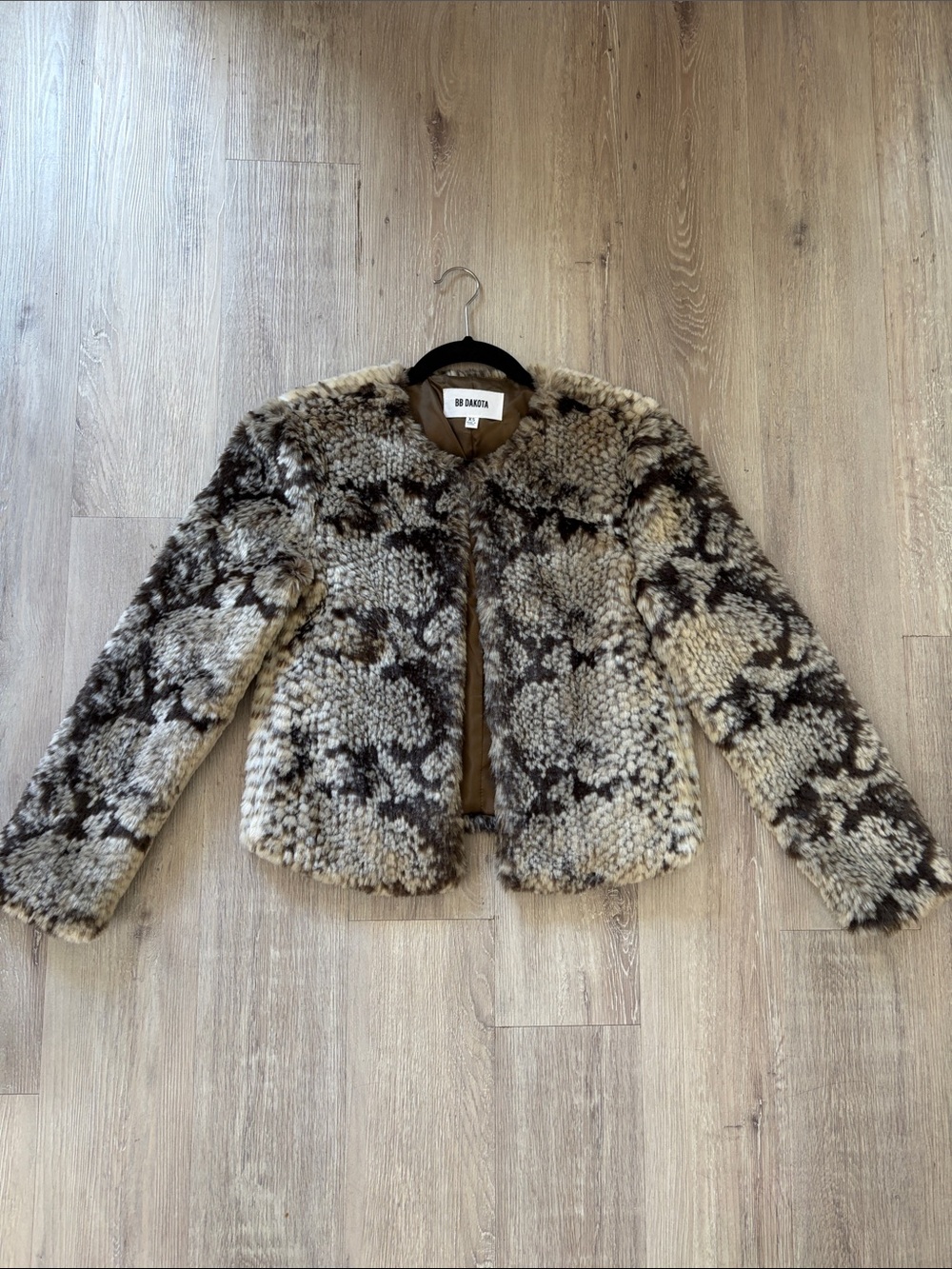 BB Dakota Neutral Patterned Teddy Jacket in Beige and Brown